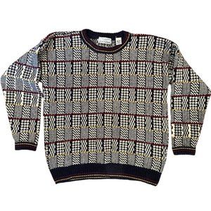 Fenwick Isle Mens Pullover‎ Sweater Blue Muliticolor Design Long Sleeve Sz L VG.